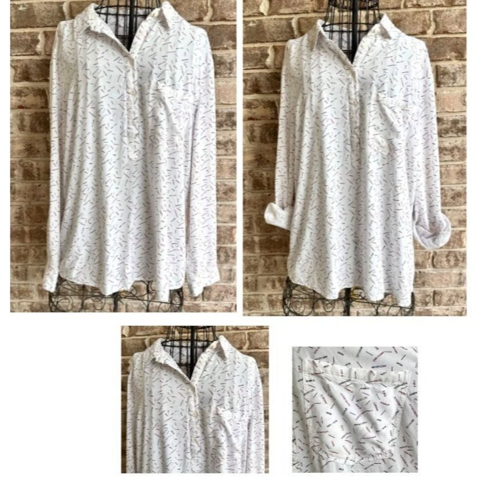 Cosmic Blue Love Roll Tab Sleeve Shirt XL White Hi Low New York Paris Traveler